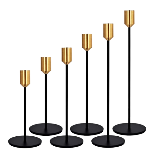 IRON BLACK TAPER CANDLE HOLDER SET OF 6